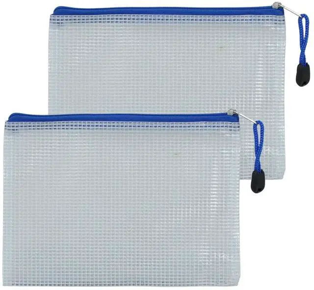Main image of 2 PCS Mesh Zipper Pouch Bags, Plastic Water-Resistant File Bags, for Office, School, Board Game, Puzzles, Travel Accessories, and Home Organization (Blue, 7.48 x 5.51 in)