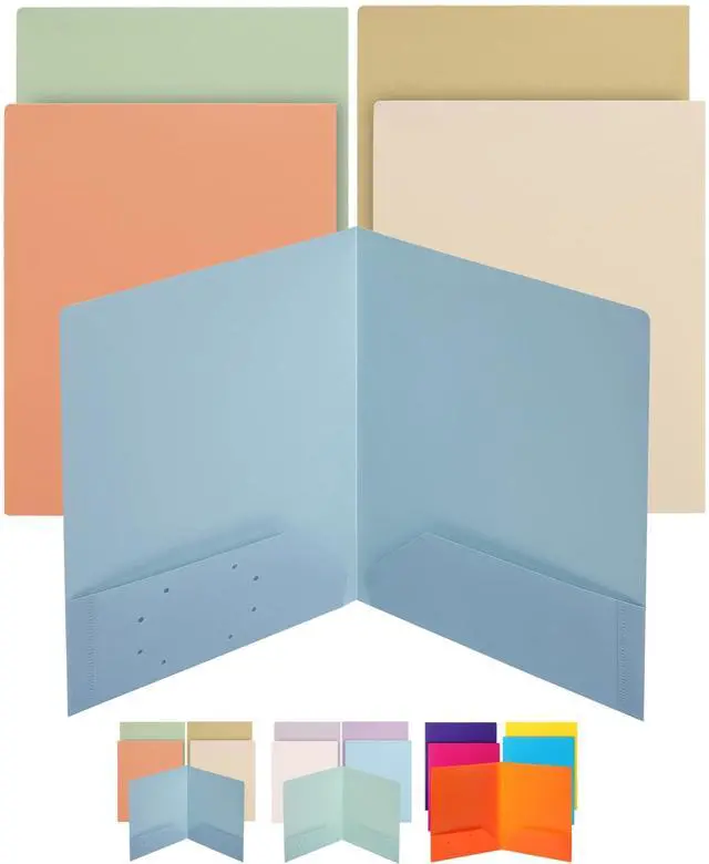 Main image of Plastic Folders with Pockets, 5 pcs | Aesthetic File Folder with Business Card Slot, 2-Pocket Folder, Back to School, Office, Filing Supplies