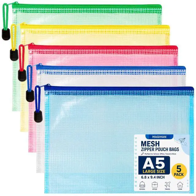 Main image of Mesh Zipper Pouch Bags - A5 Clear Zipper Pouches for Organizing