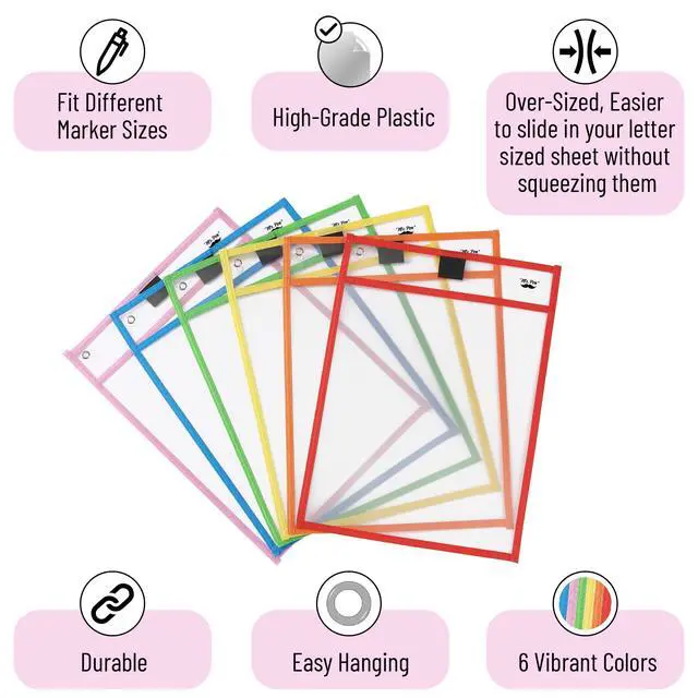 Alt view image 3 of 6 - Reusable Dry Erase Pocket Sleeves, 10" x 14", 6 Pack, Colorful