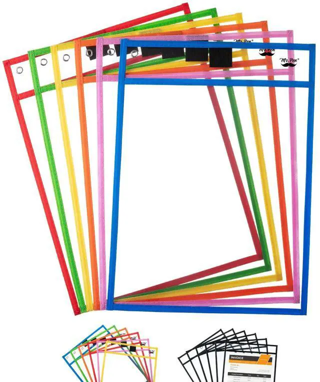 Main image of Reusable Dry Erase Pocket Sleeves, 10" x 14", 6 Pack, Colorful