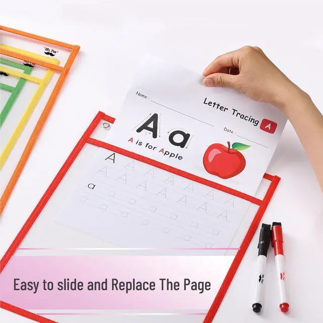 Alt view image 4 of 6 - Reusable Dry Erase Pocket Sleeves, 10" x 14", 6 Pack, Colorful