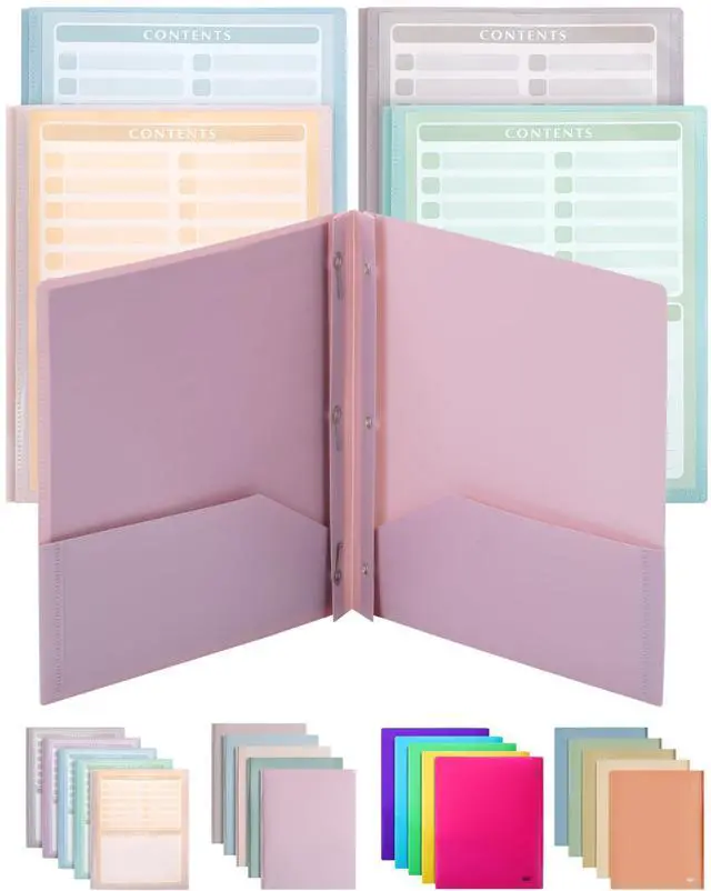 Main image of Plastic Folders with Clear Front Pocket, 5 pcs, Pastel Colors