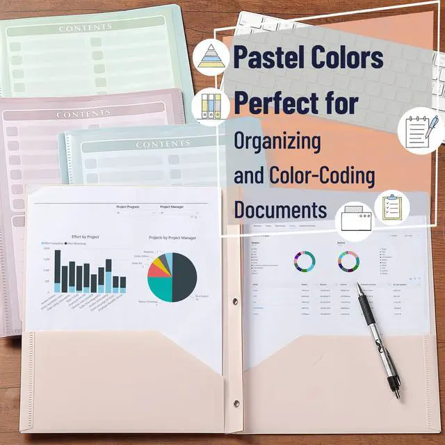 Alt view image 5 of 7 - Plastic Folders with Clear Front Pocket, 5 pcs, Pastel Colors