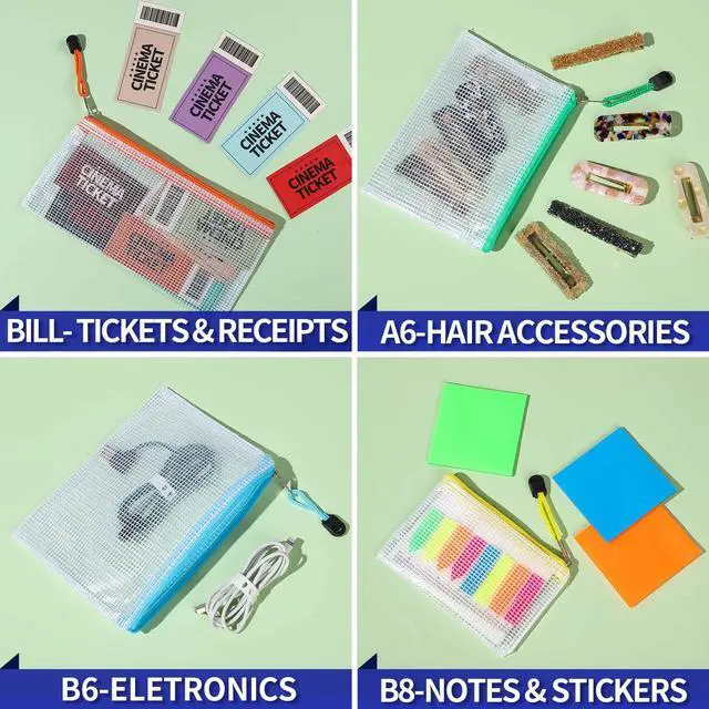 Alt view image 6 of 7 - Mesh Zipper Pouch Bags, 7 Sizes Zipper Pouch, Clear Zipper Pouches for Organization, Mesh Bags with Zipper, Reusable Storage Bags, Travel School Supplies, File Jackets & File Pockets