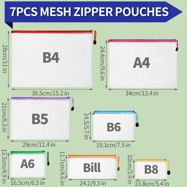 Alt view image 2 of 7 - Mesh Zipper Pouch Bags, 7 Sizes Zipper Pouch, Clear Zipper Pouches for Organization, Mesh Bags with Zipper, Reusable Storage Bags, Travel School Supplies, File Jackets & File Pockets