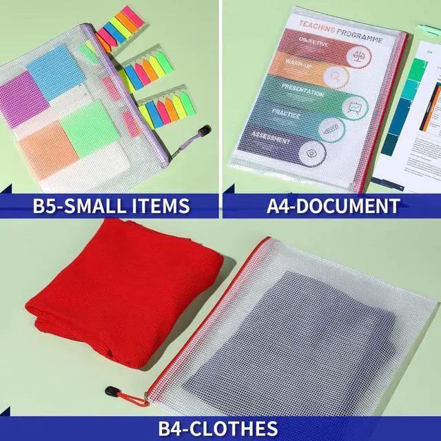 Alt view image 7 of 7 - Mesh Zipper Pouch Bags, 7 Sizes Zipper Pouch, Clear Zipper Pouches for Organization, Mesh Bags with Zipper, Reusable Storage Bags, Travel School Supplies, File Jackets & File Pockets