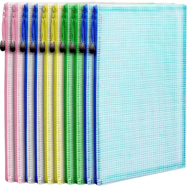 Main image of Mesh Zipper Pouches Bags, 10PCS Zipper Pouch, A4 Mesh Bags with Zipper, Zipper Pouches for Organization, Storage Bags for School Office Travel Supplies, File Jackets & File Pockets