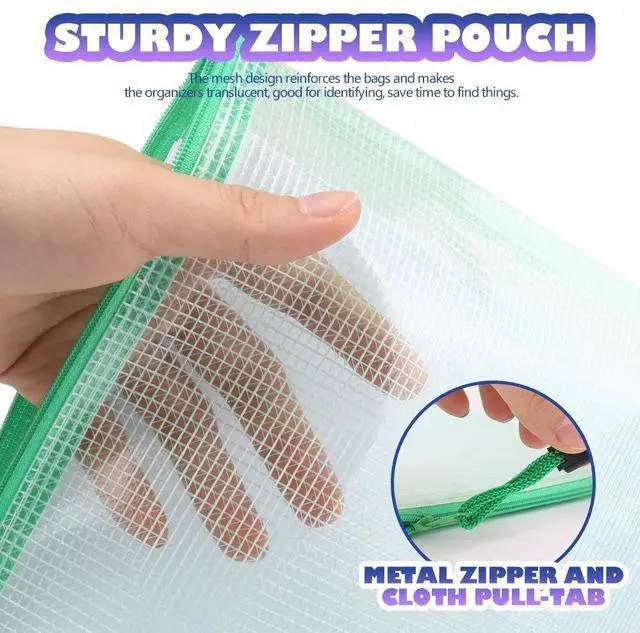 Alt view image 3 of 7 - Mesh Zipper Pouches Bags, 10PCS Zipper Pouch, A4 Mesh Bags with Zipper, Zipper Pouches for Organization, Storage Bags for School Office Travel Supplies, File Jackets & File Pockets