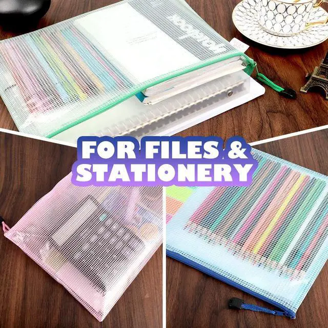 Alt view image 6 of 7 - Mesh Zipper Pouches Bags, 10PCS Zipper Pouch, A4 Mesh Bags with Zipper, Zipper Pouches for Organization, Storage Bags for School Office Travel Supplies, File Jackets & File Pockets