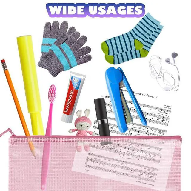 Alt view image 7 of 7 - Mesh Zipper Pouches Bags, 10PCS Zipper Pouch, A4 Mesh Bags with Zipper, Zipper Pouches for Organization, Storage Bags for School Office Travel Supplies, File Jackets & File Pockets