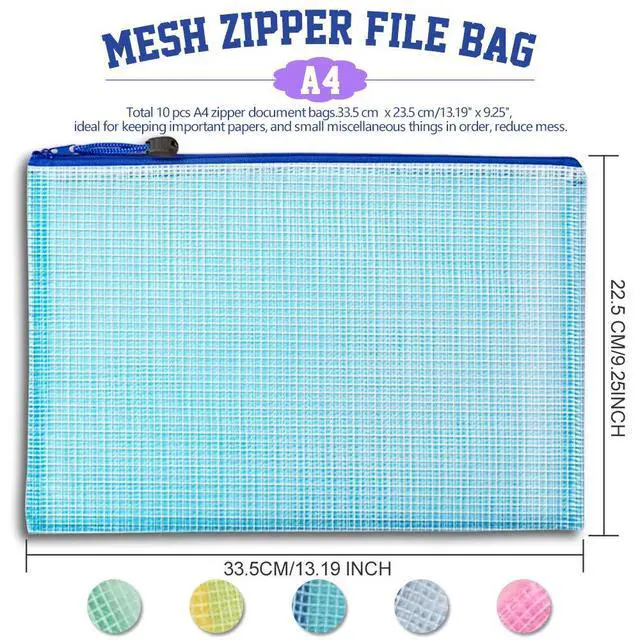 Alt view image 2 of 7 - Mesh Zipper Pouches Bags, 10PCS Zipper Pouch, A4 Mesh Bags with Zipper, Zipper Pouches for Organization, Storage Bags for School Office Travel Supplies, File Jackets & File Pockets