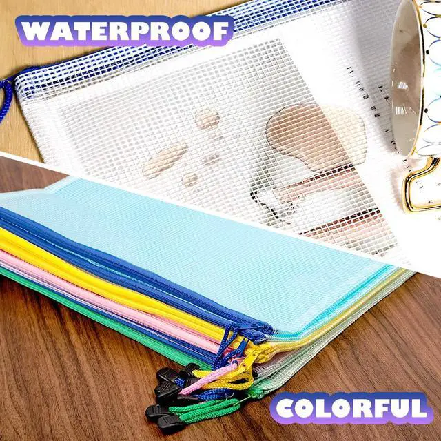 Alt view image 4 of 7 - Mesh Zipper Pouches Bags, 10PCS Zipper Pouch, A4 Mesh Bags with Zipper, Zipper Pouches for Organization, Storage Bags for School Office Travel Supplies, File Jackets & File Pockets