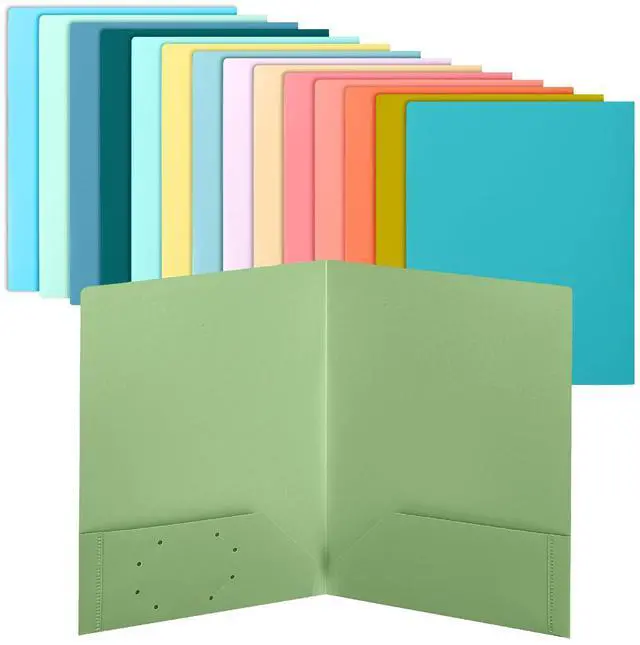 Main image of Plastic Folders with Pockets, 15 pcs | Aesthetic File Folder with Business Card Slot, 2-Pocket Folder, Back to School, Office, Filing Supplies