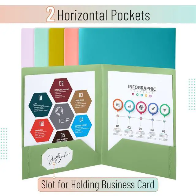 Alt view image 3 of 7 - Plastic Folders with Pockets, 15 pcs | Aesthetic File Folder with Business Card Slot, 2-Pocket Folder, Back to School, Office, Filing Supplies