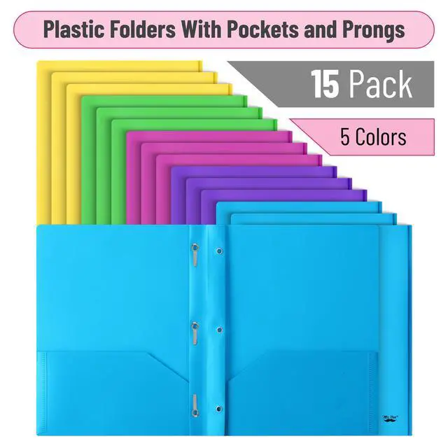 Alt view image 2 of 7 - Plastic Folders with Pockets and Prongs, 15 Pack, Letter Size
