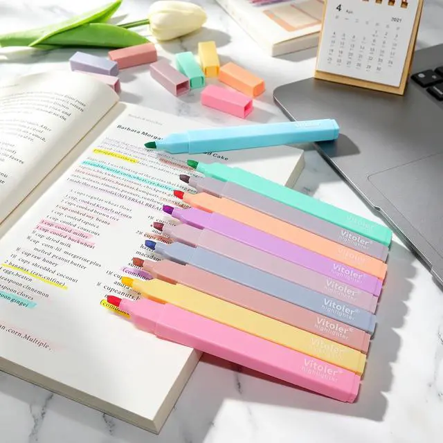Alt view image 6 of 7 - 10Pcs Aesthetic Highlighters, Chisel Tip Marker Pens,Assorted Color Candy Highlighters,No Bleed Bible Highlighter,Cute Pastel Highlighter for Journaling Planner Notes School Supplies