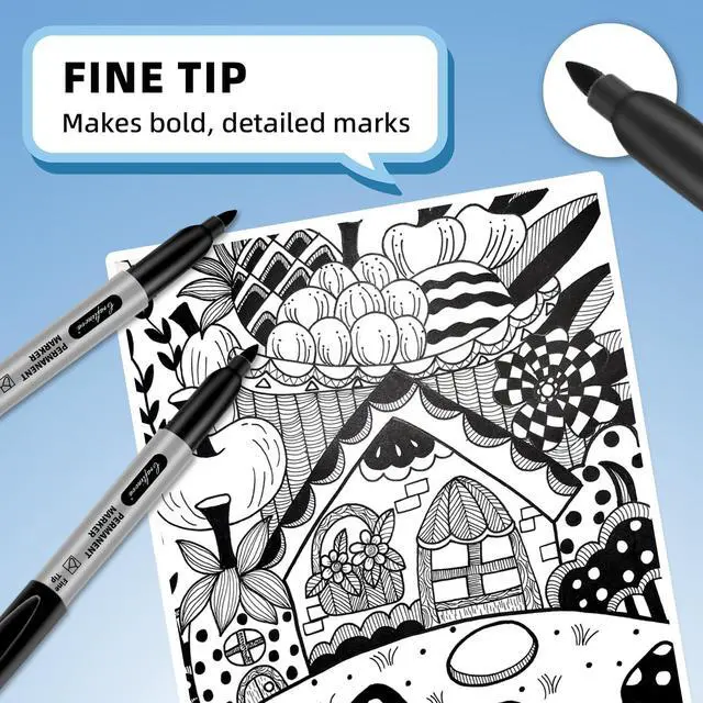 Alt view image 5 of 7 - Black Permanent Markers Bulk Fine Point, Fine Tip Markers Set, Waterproof, Quick Drying and Fade Resistant, Works on Wood, Plastic, Paper, Metal for Classroom, Office, Home, 30 Count