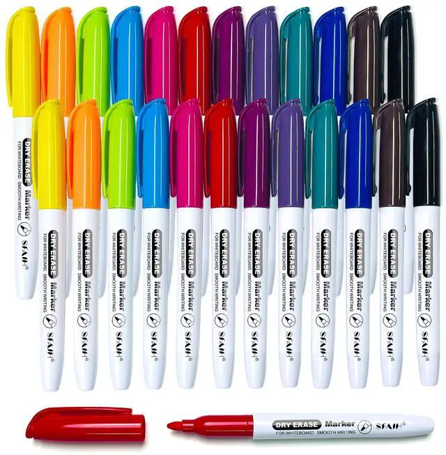 Main image of Fine Tip Dry Erase Markers, 12 Colors, 24 Pack, 1-2mm Line, Low Odor