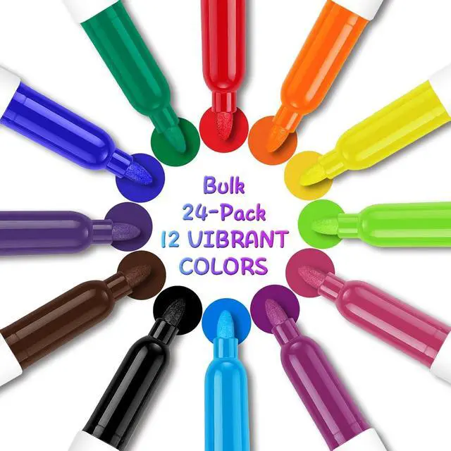 Alt view image 2 of 7 - Fine Tip Dry Erase Markers, 12 Colors, 24 Pack, 1-2mm Line, Low Odor