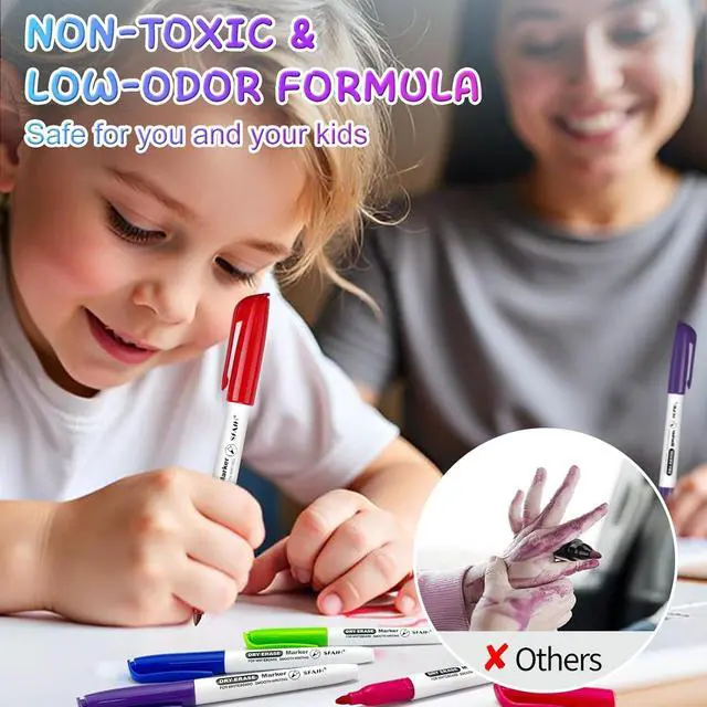 Alt view image 4 of 7 - Fine Tip Dry Erase Markers, 12 Colors, 24 Pack, 1-2mm Line, Low Odor