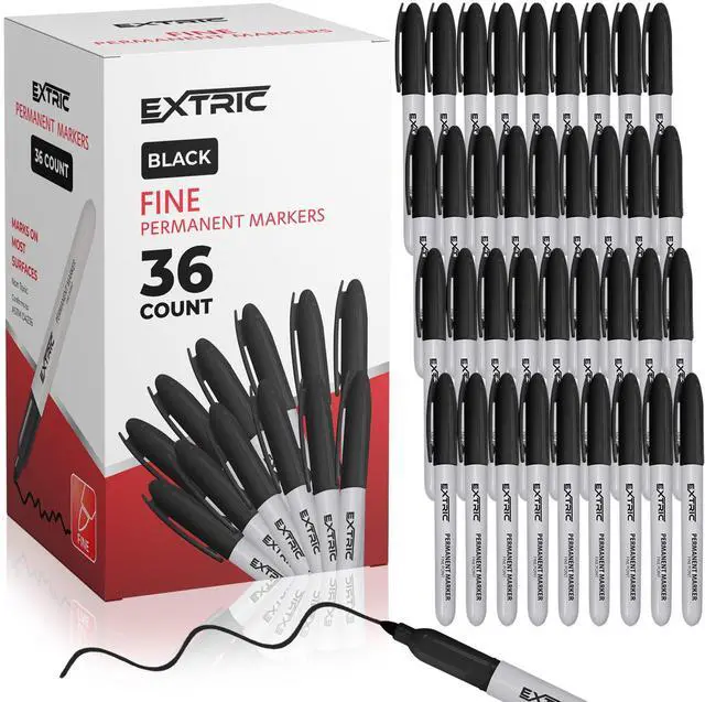 Main image of Permanent Markers Black, 36 Count Fine Point Markers, Quick Drying, Works on Wood, Paper, Plastic, Metal and Glass, for Home, Office and School use