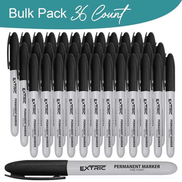 Alt view image 2 of 7 - Permanent Markers Black, 36 Count Fine Point Markers, Quick Drying, Works on Wood, Paper, Plastic, Metal and Glass, for Home, Office and School use