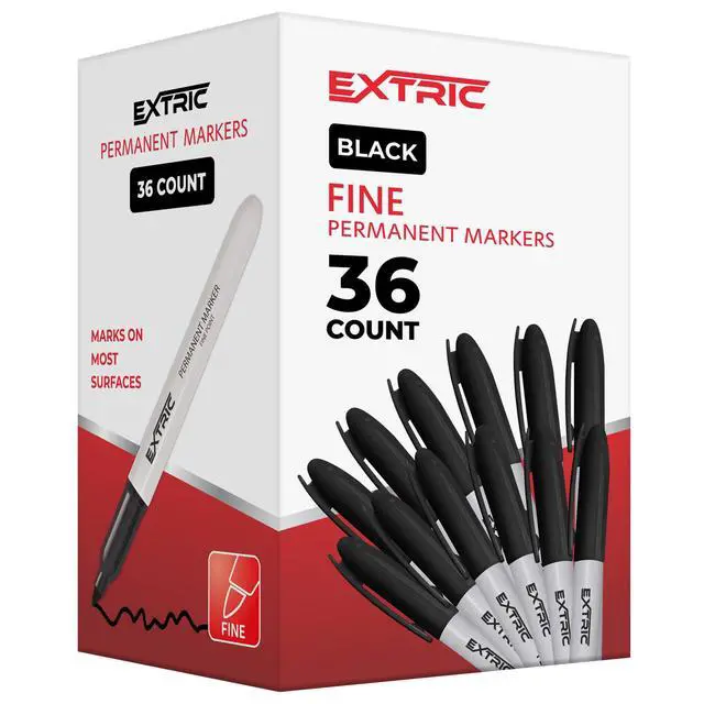 Alt view image 7 of 7 - Permanent Markers Black, 36 Count Fine Point Markers, Quick Drying, Works on Wood, Paper, Plastic, Metal and Glass, for Home, Office and School use