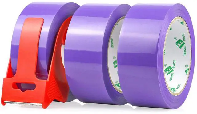Main image of 3 Rolls Purple Heavy Duty Packing Tape with red Dispenser, Packaging Tape 1.88 Inches x 55Yards, 2.5mil Industrial Shipping Tape for Moving Shipping, Office & Storage