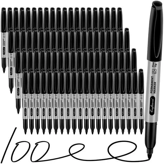 Main image of Black Permanent Markers Bulk Fine Point, Fine Tip Markers Set, Quick Drying and Fade Resistant, Works on Wood, Plastic, Paper, Metal for Classroom, Office, Home, 100 Count
