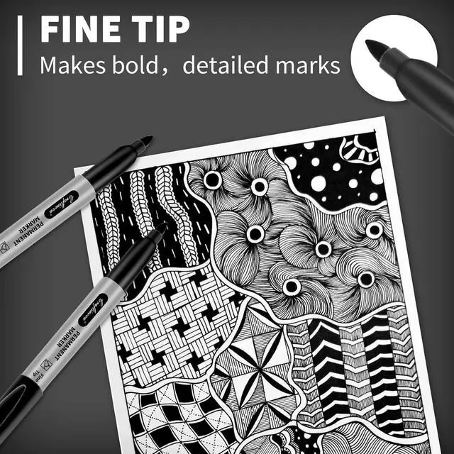 Alt view image 2 of 7 - Black Permanent Markers Bulk Fine Point, Fine Tip Markers Set, Quick Drying and Fade Resistant, Works on Wood, Plastic, Paper, Metal for Classroom, Office, Home, 100 Count