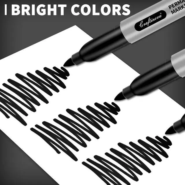 Alt view image 5 of 7 - Black Permanent Markers Bulk Fine Point, Fine Tip Markers Set, Quick Drying and Fade Resistant, Works on Wood, Plastic, Paper, Metal for Classroom, Office, Home, 100 Count