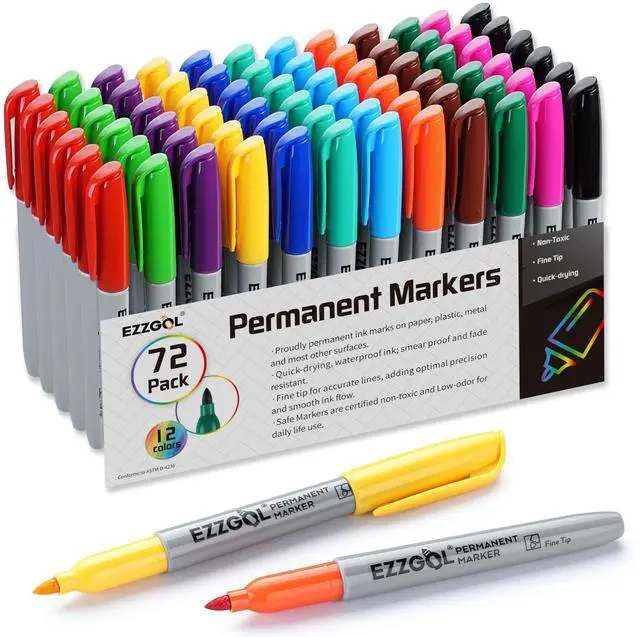 Main image of Permanent Markers Bulk, Pack of 72, 12 Assorted Colors, Fine Point