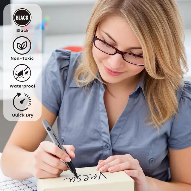Alt view image 3 of 7 - Permanent Markers Black Bulk for Logisitcs, Fine Point, 100 Pack