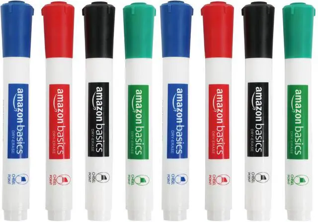 Main image of Low-Odor Dry Erase Whiteboard Markers, Chisel Tip, Quick-Dry, Black, Red, Green, Blue, 8-Pack
