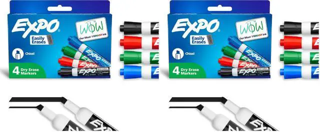 Main image of Dry Erase Markers, Low Odor Ink, Assorted Colors, Chisel Tip, Whiteboard, Calendar, Organization, Essential Supplies for Office, School, Classroom, Teachers, 4 Count (Pack of 2)