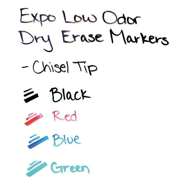 Alt view image 4 of 7 - Low Odor Dry Erase Markers, Chisel Tip, Basic Assorted, 4 pk