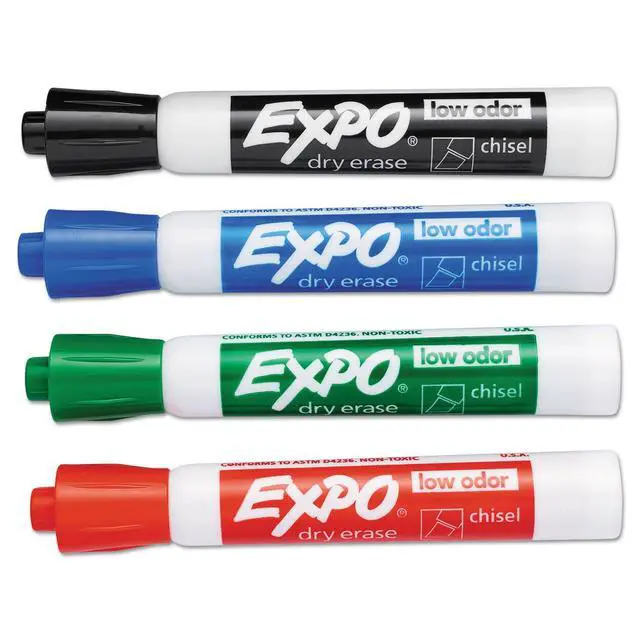 Alt view image 5 of 7 - Low Odor Dry Erase Markers, Chisel Tip, Basic Assorted, 4 pk