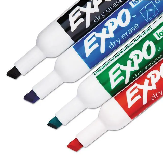 Alt view image 6 of 7 - Low Odor Dry Erase Markers, Chisel Tip, Basic Assorted, 4 pk