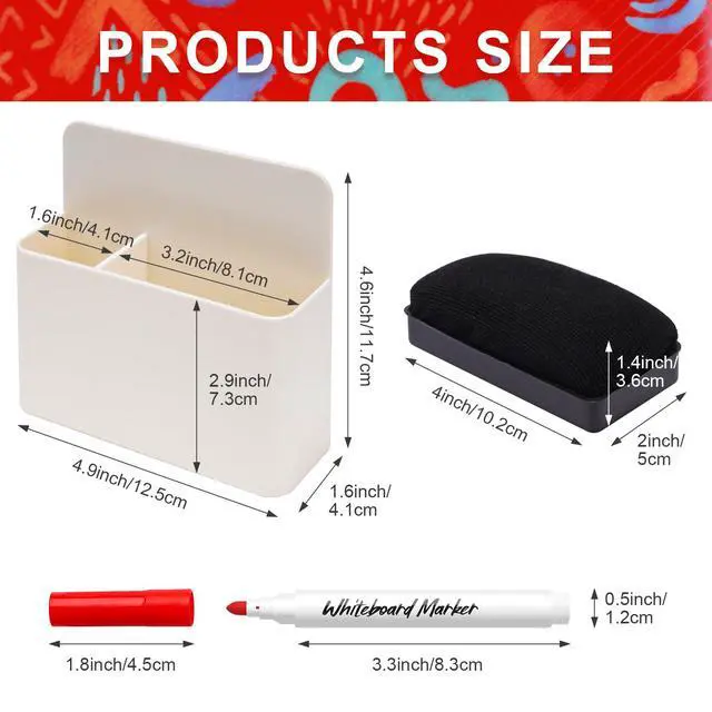 Alt view image 4 of 5 - Dry Erase Marker, 12 Colors Fine Tip Whiteboard Set w/Eraser & Holder