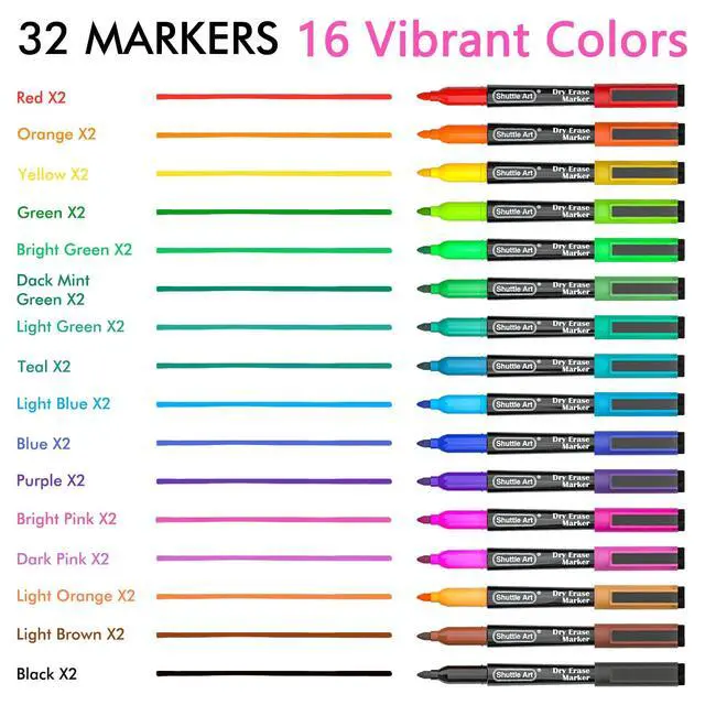 Alt view image 3 of 7 - Dry Erase Markers, 32 Pack 16 Colors Magnetic Whiteboard Markers with Erase, Fine Point Dry Erase Markers Perfect For Writing on Whiteboards,Mirrors for School Office Home