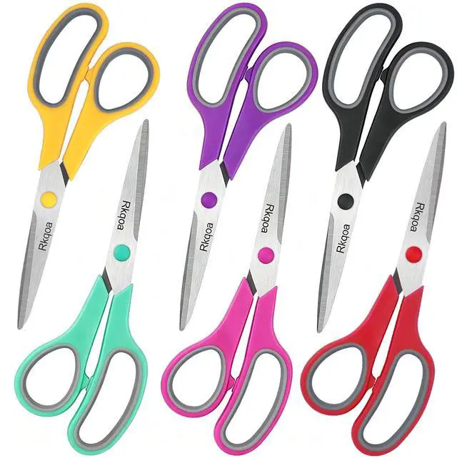 Main image of Scissors, 6 Pack 8" All Purpose Comfort-Grip Sharp Shears for Everyday Use