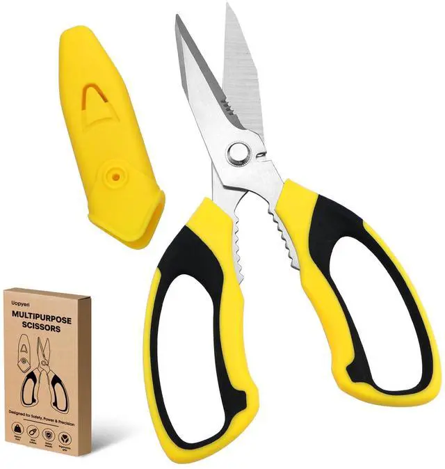 Main image of 8 Inch Utility Scissors for Kitchen, Office, Craft & DIY Heavy Duty Stainless Steel Multipurpose Scissors for Cutting Cardboard, Fabric, Carpet, Wire and Leather with Protective Cover