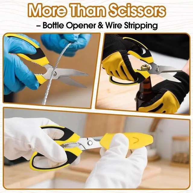 Alt view image 4 of 7 - 8 Inch Utility Scissors for Kitchen, Office, Craft & DIY Heavy Duty Stainless Steel Multipurpose Scissors for Cutting Cardboard, Fabric, Carpet, Wire and Leather with Protective Cover