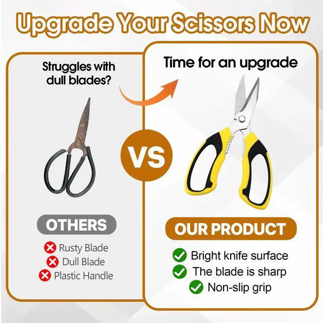 Alt view image 7 of 7 - 8 Inch Utility Scissors for Kitchen, Office, Craft & DIY Heavy Duty Stainless Steel Multipurpose Scissors for Cutting Cardboard, Fabric, Carpet, Wire and Leather with Protective Cover