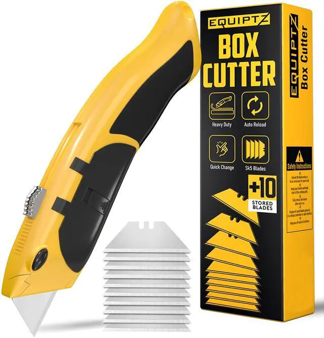Main image of Auto Reload Utility Knife with 10 Preloaded SK5 Blades, Heavy Duty Box Cutter Retractable and Razor Knife with Non-Slip Rubber Handle and Lanyard Hole