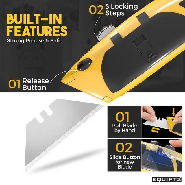 Alt view image 4 of 6 - Auto Reload Utility Knife with 10 Preloaded SK5 Blades, Heavy Duty Box Cutter Retractable and Razor Knife with Non-Slip Rubber Handle and Lanyard Hole