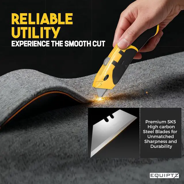 Alt view image 5 of 6 - Auto Reload Utility Knife with 10 Preloaded SK5 Blades, Heavy Duty Box Cutter Retractable and Razor Knife with Non-Slip Rubber Handle and Lanyard Hole