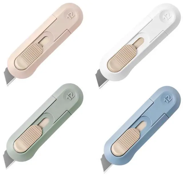 Main image of 4pcs Utility Knife,SK5 Retractable Blade Duty Box Cutter Letter Opener, Razor Sharp Cartons Cardboard Cutter Knife Perfect for Paper, Sewing, Craft, Home and Office, Blue,green,pink,white