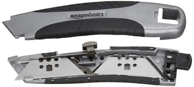 Alt view image 4 of 4 - Soft Grip Retractable Utility Knife with 3 Carbon Steel Blades, Quick Change Blade System, Black/Silver